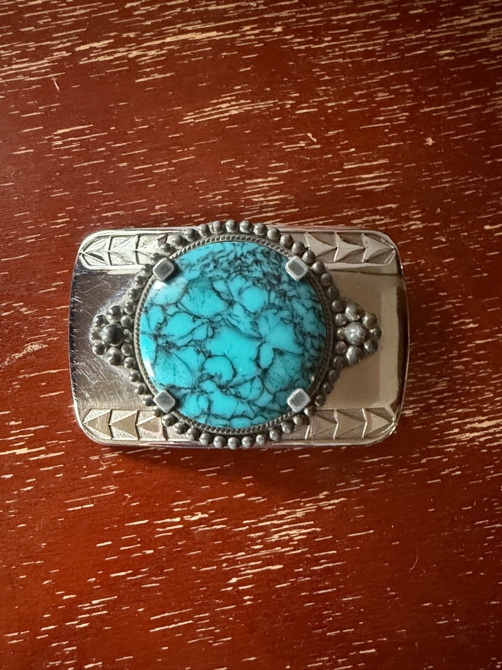 Turquoise Stone Silver-Tone Western Belt Buckle - Blue
